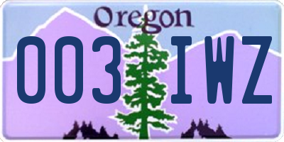 OR license plate 003IWZ