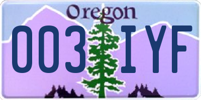 OR license plate 003IYF