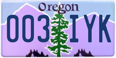 OR license plate 003IYK