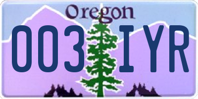 OR license plate 003IYR