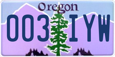 OR license plate 003IYW
