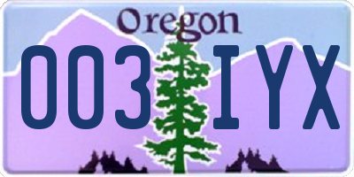 OR license plate 003IYX