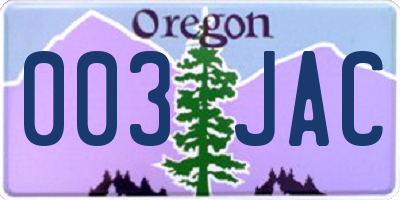 OR license plate 003JAC
