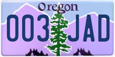OR license plate 003JAD