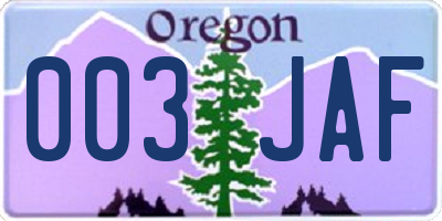 OR license plate 003JAF
