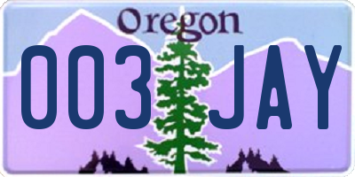 OR license plate 003JAY
