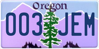 OR license plate 003JEM