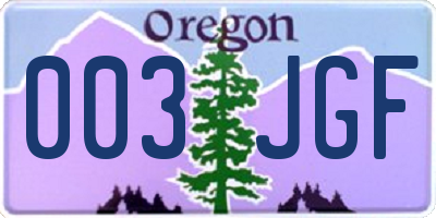OR license plate 003JGF