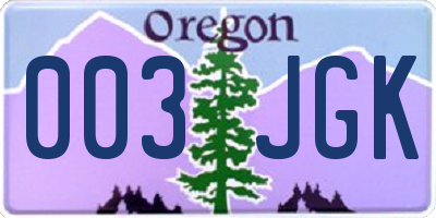 OR license plate 003JGK