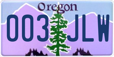 OR license plate 003JLW