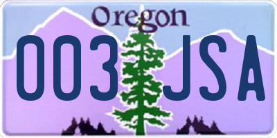 OR license plate 003JSA