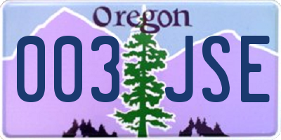 OR license plate 003JSE