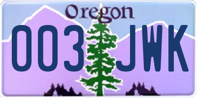 OR license plate 003JWK