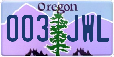 OR license plate 003JWL