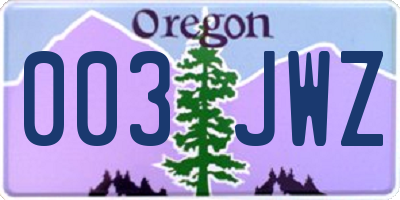 OR license plate 003JWZ