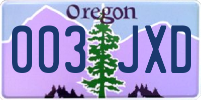OR license plate 003JXD