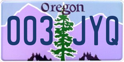 OR license plate 003JYQ