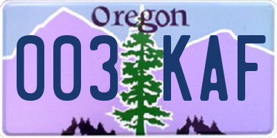 OR license plate 003KAF