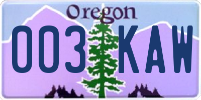 OR license plate 003KAW