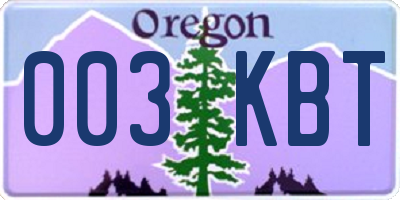 OR license plate 003KBT