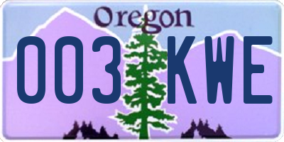 OR license plate 003KWE