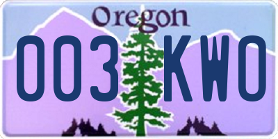 OR license plate 003KWO