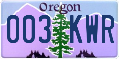 OR license plate 003KWR