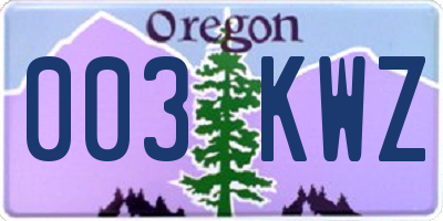 OR license plate 003KWZ