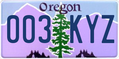 OR license plate 003KYZ