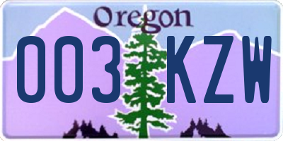 OR license plate 003KZW