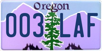 OR license plate 003LAF