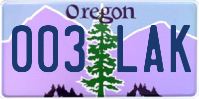 OR license plate 003LAK
