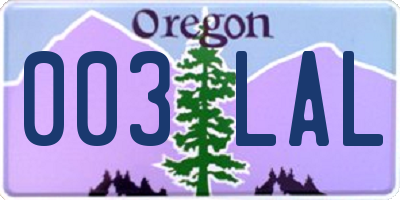 OR license plate 003LAL