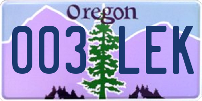 OR license plate 003LEK