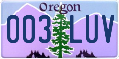 OR license plate 003LUV