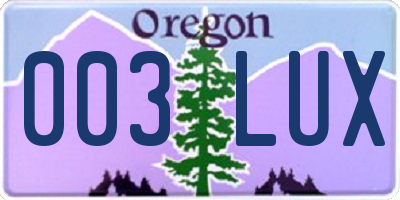 OR license plate 003LUX