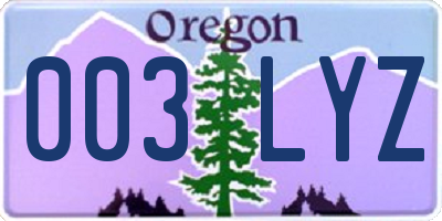 OR license plate 003LYZ
