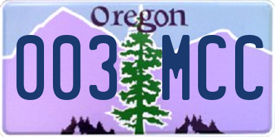 OR license plate 003MCC