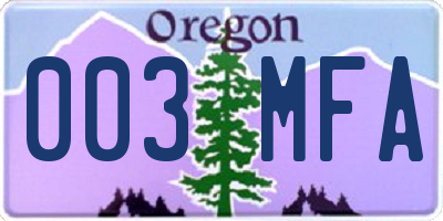 OR license plate 003MFA
