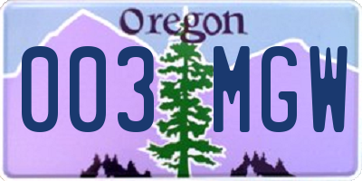 OR license plate 003MGW