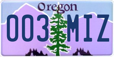 OR license plate 003MIZ
