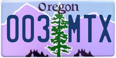 OR license plate 003MTX