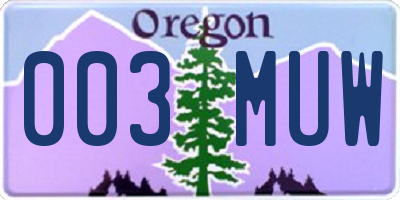OR license plate 003MUW