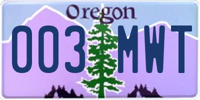 OR license plate 003MWT