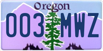 OR license plate 003MWZ
