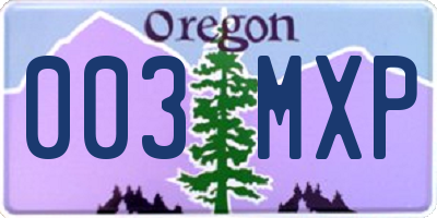 OR license plate 003MXP