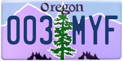 OR license plate 003MYF