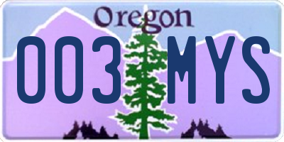 OR license plate 003MYS