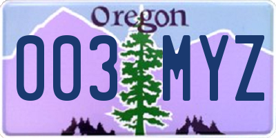 OR license plate 003MYZ