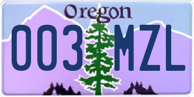 OR license plate 003MZL